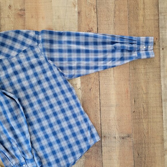 Wrangler Wrancher Men's Blue Plaid Pearl Snap Button-Up Shirt XXL - Picture 13 of 16